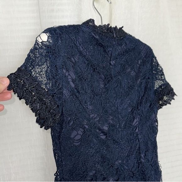 AX Paris US 8 EU 12 Navy Midnight Blue Crochet Lace Floral Short Sleeve Dress - Picture 9 of 10